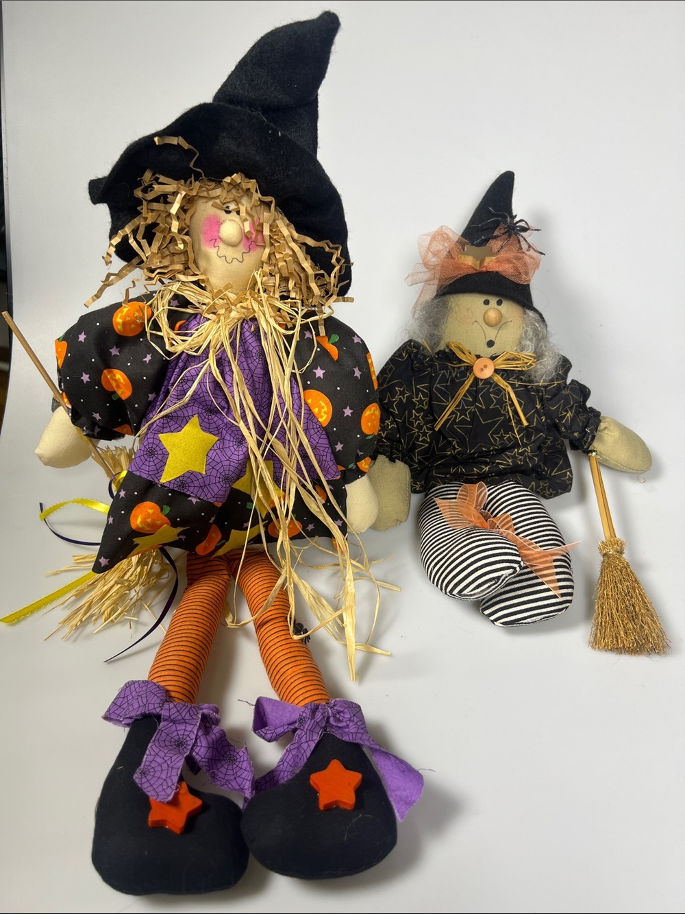 2 Whimsical Halloween Vintage Witch’s Fabric Shelf Sitters